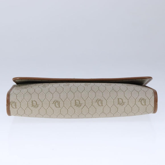 Christian Dior Honeycomb Canvas Chain Shoulder Bag PVC Leather Beige Auth 104360