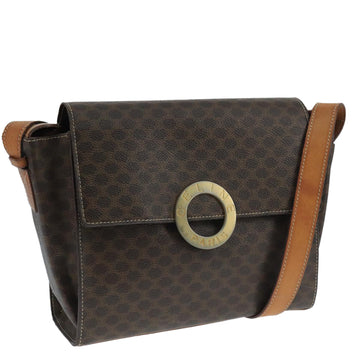 CELINE Macadam Canvas Shoulder Bag PVC Leather Brown Gold Auth 104384