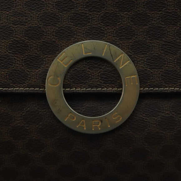 CELINE Macadam Canvas Shoulder Bag PVC Leather Brown Gold Auth 104384