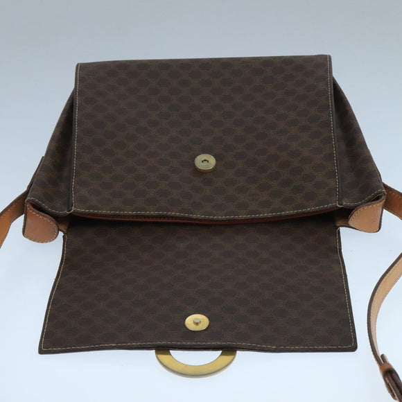 CELINE Macadam Canvas Shoulder Bag PVC Leather Brown Gold Auth 104384