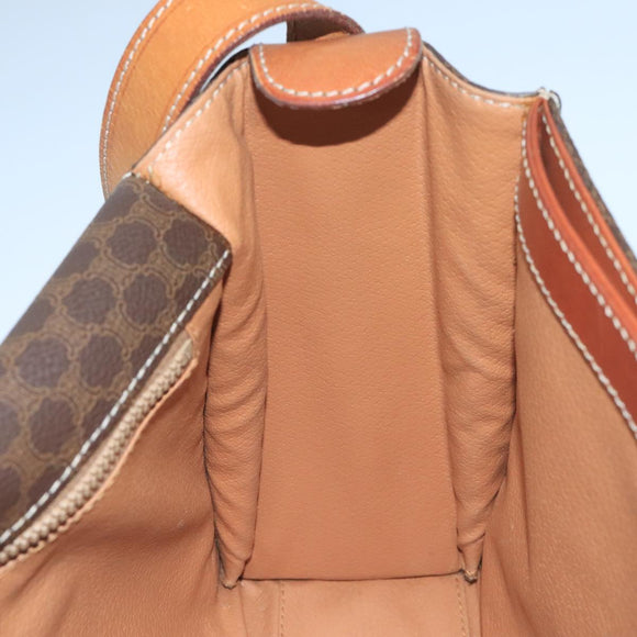 CELINE Macadam Canvas Shoulder Bag PVC Leather Brown Gold Auth 104384