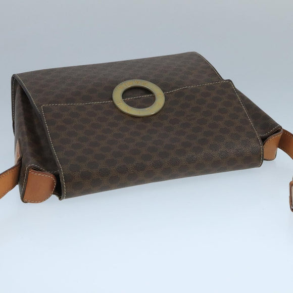 CELINE Macadam Canvas Shoulder Bag PVC Leather Brown Gold Auth 104384