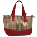 BURBERRY Nova Check Hand Bag Canvas Beige Red Auth 104389-1