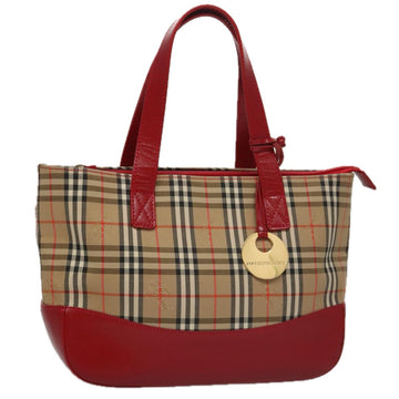 BURBERRY Nova Check Hand Bag Canvas Beige Red Auth 104389