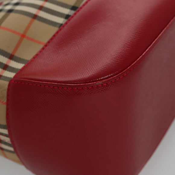 BURBERRY Nova Check Hand Bag Canvas Beige Red Auth 104389