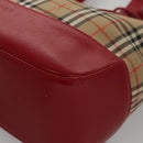 BURBERRY Nova Check Hand Bag Canvas Beige Red Auth 104389-11