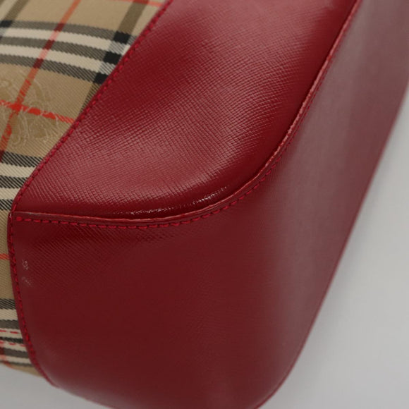 BURBERRY Nova Check Hand Bag Canvas Beige Red Auth 104389