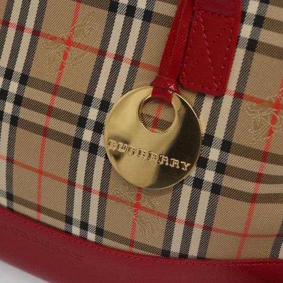 BURBERRY Nova Check Hand Bag Canvas Beige Red Auth 104389