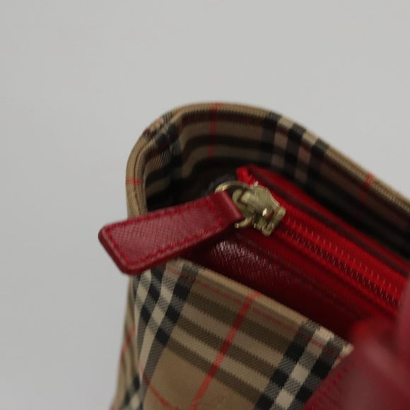 BURBERRY Nova Check Hand Bag Canvas Beige Red Auth 104389