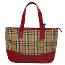 BURBERRY Nova Check Hand Bag Canvas Beige Red Auth 104389-2