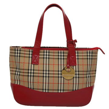 BURBERRY Nova Check Hand Bag Canvas Beige Red Auth 104389 - 0