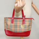 BURBERRY Nova Check Hand Bag Canvas Beige Red Auth 104389-23