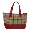 BURBERRY Nova Check Hand Bag Canvas Beige Red Auth 104389-3