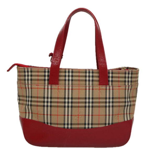 BURBERRY Nova Check Hand Bag Canvas Beige Red Auth 104389