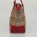 BURBERRY Nova Check Hand Bag Canvas Beige Red Auth 104389-4