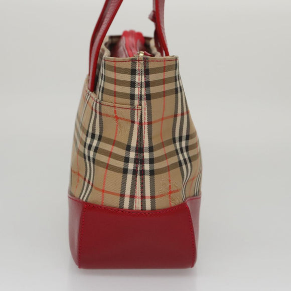 BURBERRY Nova Check Hand Bag Canvas Beige Red Auth 104389