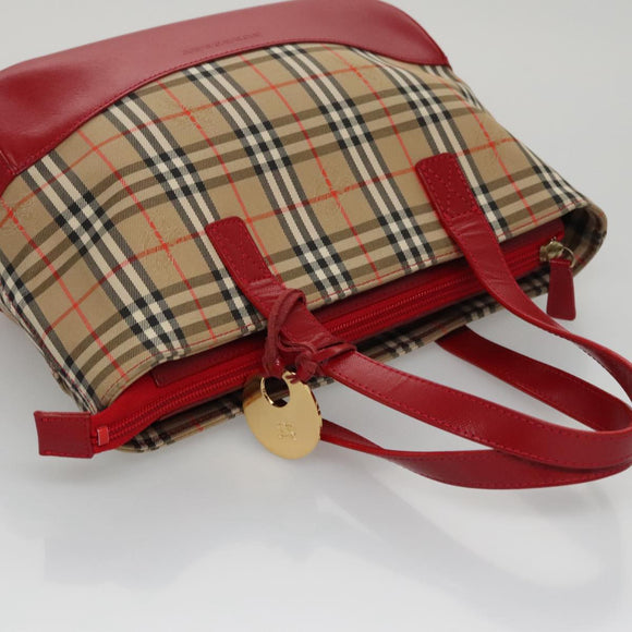BURBERRY Nova Check Hand Bag Canvas Beige Red Auth 104389
