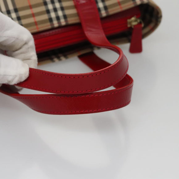 BURBERRY Nova Check Hand Bag Canvas Beige Red Auth 104389