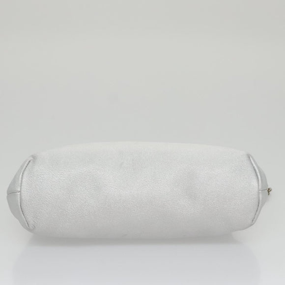 Salvatore Ferragamo Chain Gamaguchi Shoulder Bag Leather Silver Auth 104397