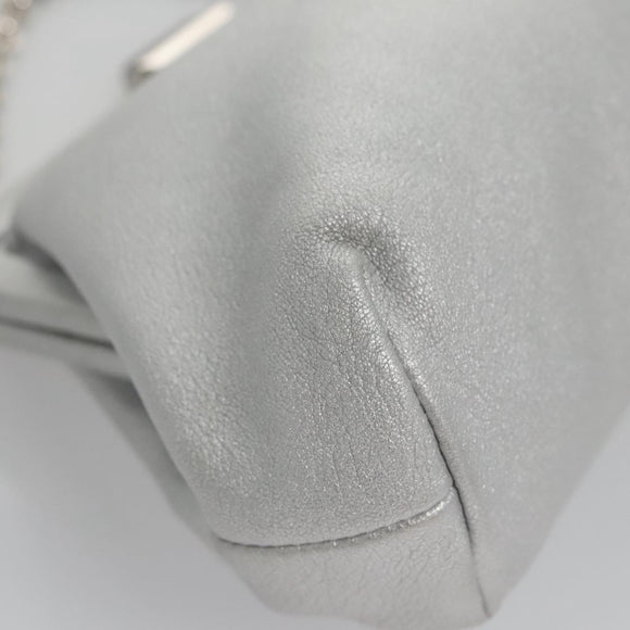 Salvatore Ferragamo Chain Gamaguchi Shoulder Bag Leather Silver Auth 104397