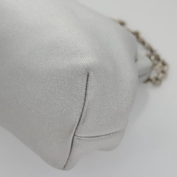 Salvatore Ferragamo Chain Gamaguchi Shoulder Bag Leather Silver Auth 104397