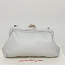 Salvatore Ferragamo Chain Gamaguchi Shoulder Bag Leather Silver Auth 104397-12