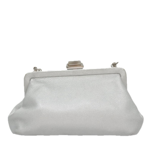 Salvatore Ferragamo Chain Gamaguchi Shoulder Bag Leather Silver Auth 104397