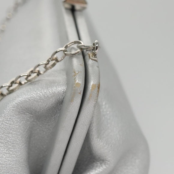 Salvatore Ferragamo Chain Gamaguchi Shoulder Bag Leather Silver Auth 104397