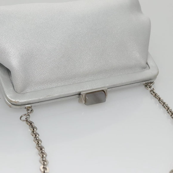 Salvatore Ferragamo Chain Gamaguchi Shoulder Bag Leather Silver Auth 104397