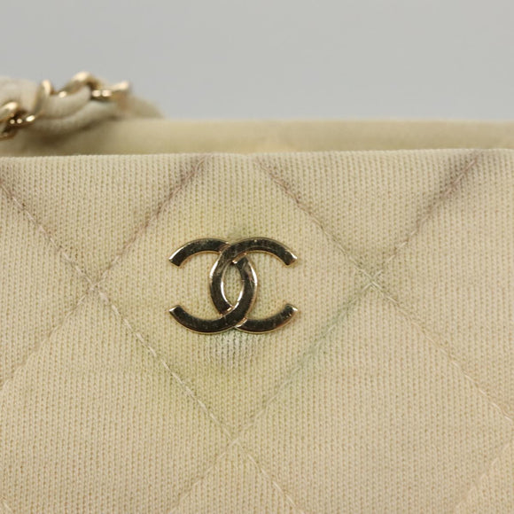 CHANEL Chain Shoulder Bag Cotton Ivory Gold CC Auth 104415