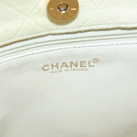 CHANEL Chain Shoulder Bag Cotton Ivory Gold CC Auth 104415