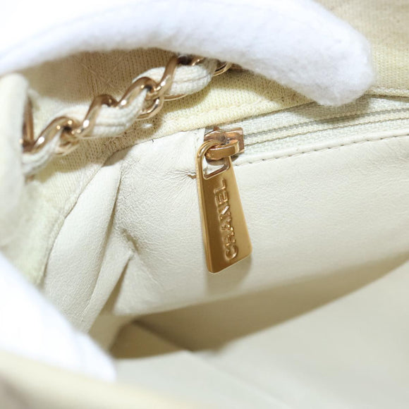 CHANEL Chain Shoulder Bag Cotton Ivory Gold CC Auth 104415