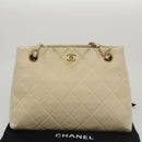 CHANEL Chain Shoulder Bag Cotton Ivory Gold CC Auth 104415-12