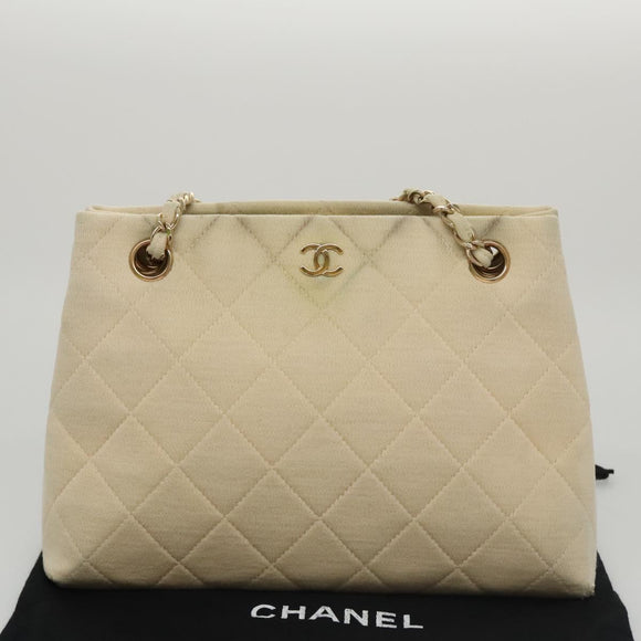 CHANEL Chain Shoulder Bag Cotton Ivory Gold CC Auth 104415
