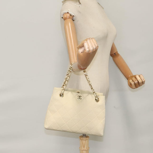 CHANEL Chain Shoulder Bag Cotton Ivory Gold CC Auth 104415