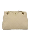 CHANEL Chain Shoulder Bag Cotton Ivory Gold CC Auth 104415-13