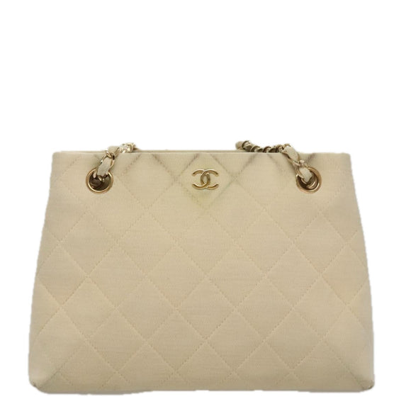 CHANEL Chain Shoulder Bag Cotton Ivory Gold CC Auth 104415