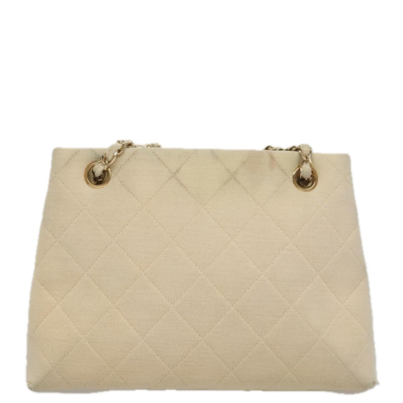 CHANEL Chain Shoulder Bag Cotton Ivory Gold CC Auth 104415