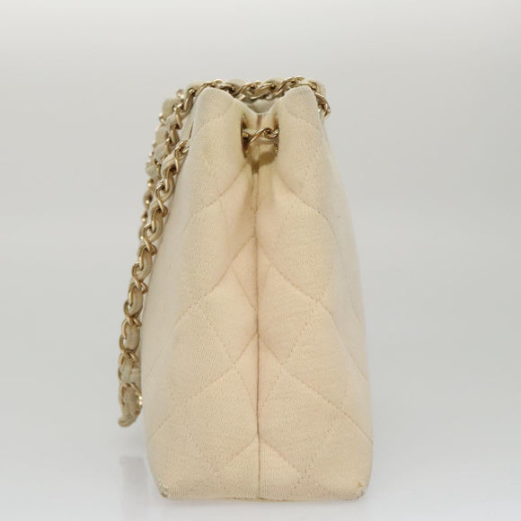 CHANEL Chain Shoulder Bag Cotton Ivory Gold CC Auth 104415