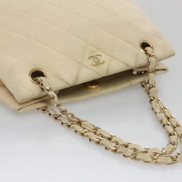 CHANEL Chain Shoulder Bag Cotton Ivory Gold CC Auth 104415