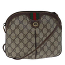 GUCCI GG Supreme Web Sherry Line Shoulder Bag PVC Leather Beige Gold Auth 104419-1