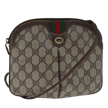 GUCCI GG Supreme Web Sherry Line Shoulder Bag PVC Leather Beige Gold Auth 104419