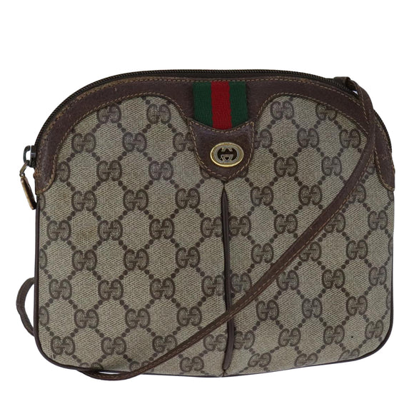 GUCCI GG Supreme Web Sherry Line Shoulder Bag PVC Leather Beige Gold Auth 104419