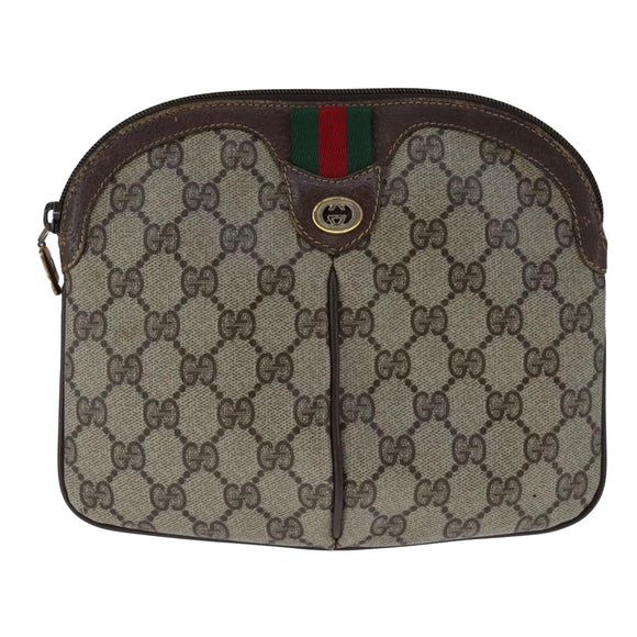 GUCCI GG Supreme Web Sherry Line Shoulder Bag PVC Leather Beige Gold Auth 104419