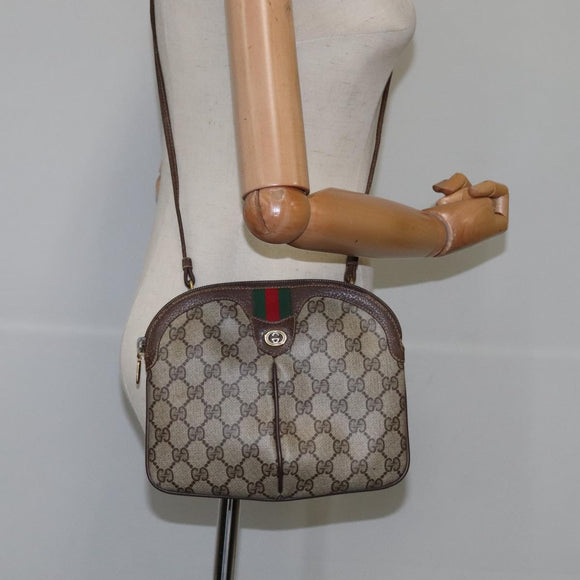 GUCCI GG Supreme Web Sherry Line Shoulder Bag PVC Leather Beige Gold Auth 104419