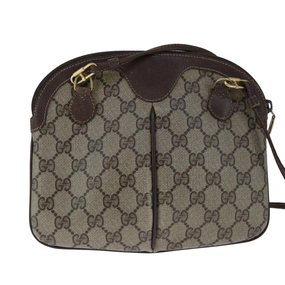 GUCCI GG Supreme Web Sherry Line Shoulder Bag PVC Leather Beige Gold Auth 104419