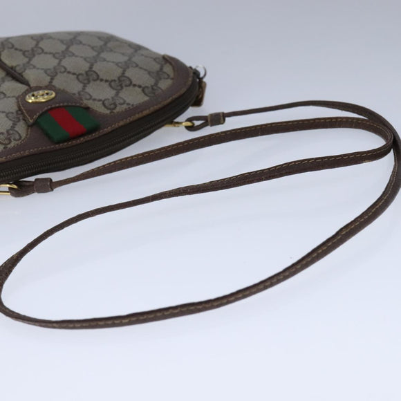 GUCCI GG Supreme Web Sherry Line Shoulder Bag PVC Leather Beige Gold Auth 104419