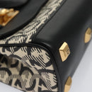 Salvatore Ferragamo Gancini Bag Canvas Leather 2way White Black Auth 104438AV-15