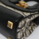 Salvatore Ferragamo Gancini Bag Canvas Leather 2way White Black Auth 104438AV-16