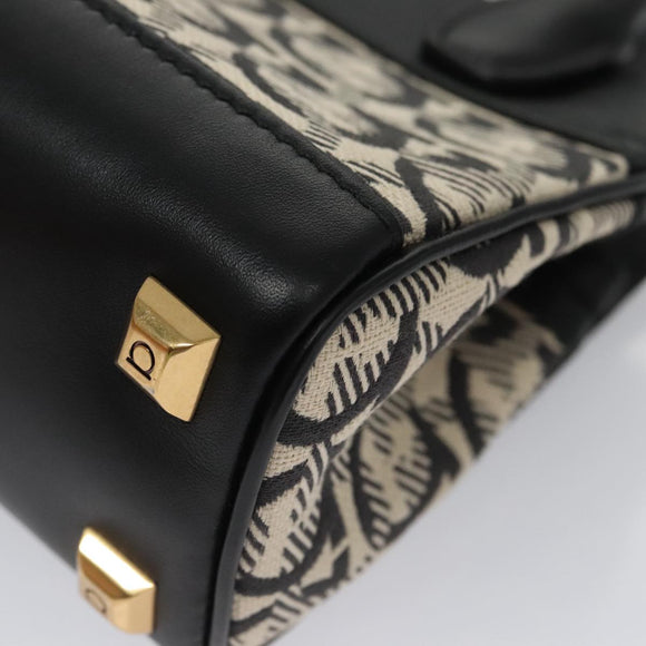 Salvatore Ferragamo Gancini Bag Canvas Leather 2way White Black Auth 104438AV